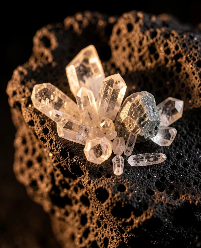 Raw mineral crystals macro photography