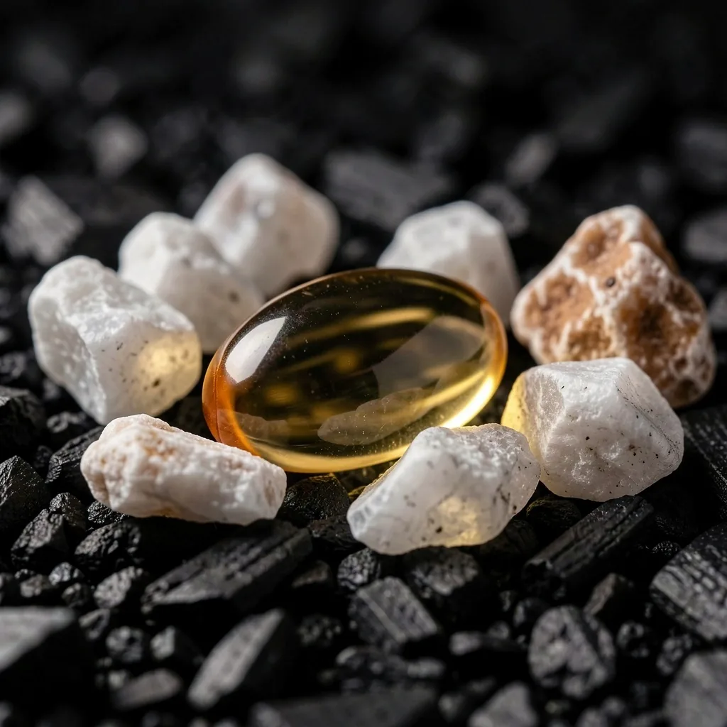 Single capsule on dark stone