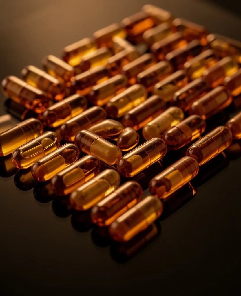Natural wellness capsules photographed on a dark surface